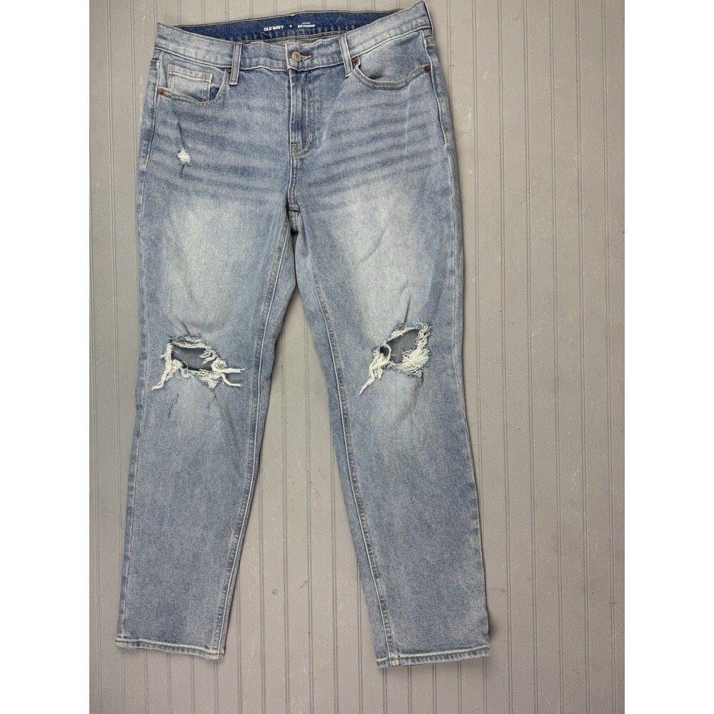 Old Navy Size 8 Boyfriend Jeans Womens Mid Rise Distress Light Wash Stretch